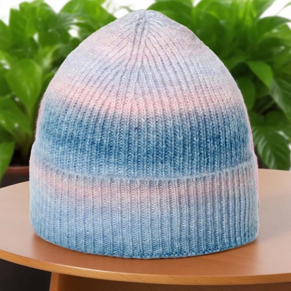 VONCOS Womens Warm Blue Gradient Tie-Dye Knit Beanie - Skin-Friendly Blended Fabric, Face-Flattering, Fall Winter Casual Hat,Size Free Size