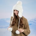 thumbnail image 1 of absanyy Womens Warm Faux Rabbit Faux Fur Knit Trapper Hat with Ear Flaps & Pom Poms, Beige - Winter Cold Weather Outdoor/Commuting,Size Free Size, 1 of 6