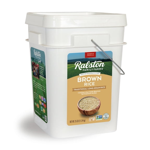 Ralston Family Farms Traditional Brown Rice, 25 lb bucket, American Grown, Non-GMO, Naturally Gluten Free