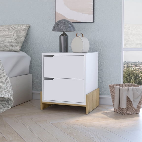Ralston White and Macadamia 2-Drawer Nightstand - Modern Rer bedroom Storage and Style