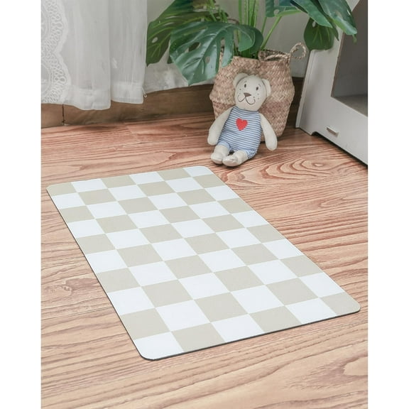 Ralxion Checkered Dog Feeding Mat, Absorbent Mats for Dog Food and Water Bowl, Dispenser, Retro Aesthetic Beige Khaiki Checkerboard Pet Placemat for Dogs, Cats, Puppy Accessories, 16" X 24\u201d