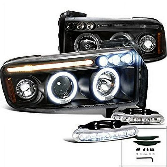 Ram 2500/3500 Halo Projector Headlights Black+Front Bumper LED Fog Lamps