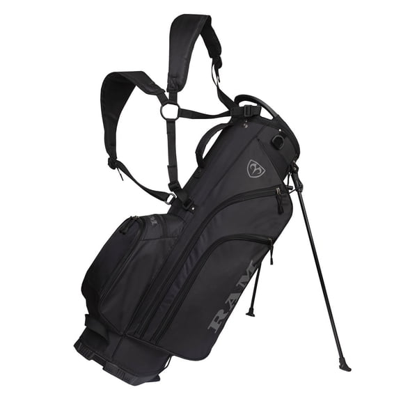 Ram 9” Golf Stand Bag Lightweight 5-Way Divider Golf Bag with 6 Pockets Rain Hood 4-Point Shoulder Strap Black