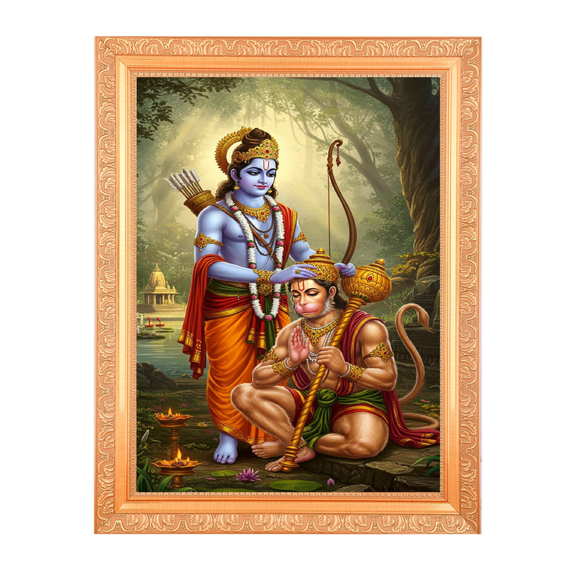 Ram Bhagwan With Hanumanji Alluring Art Digital Print Photo In Wallhanging Artwork Frame {11 x 14 Inches} OR {27.94 X 35.56 Cm's} Religious Gifting