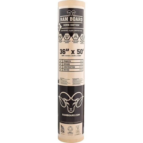 Ram Board Home Edition, Heavy Duty 36 inch x 50 feet Painting, Remodeling, Construction,Temporary Floor Protection 150 Sq. Ft.
