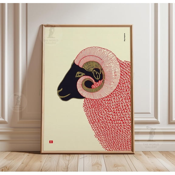 Ram Bold Folk Animal Red Black Poster Unframed Paper Print