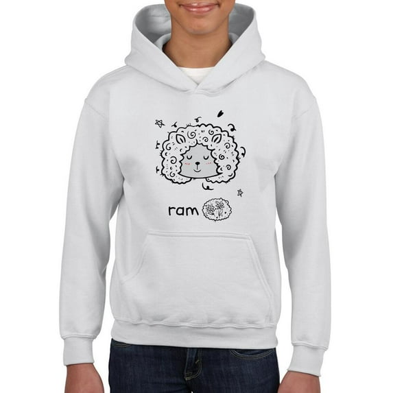 Ram Face Doodle Hoodie Juniors -Image by Shutterstock, Large