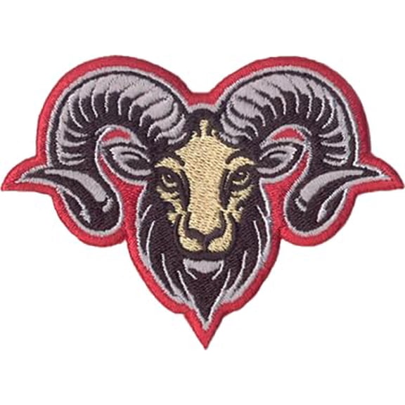 Ram Face Embroidered Patch With Red Border, Iron On Patch For Jackets, Backpacks, Hats, And Clothing, Motivational Custom Patch For Men And Women