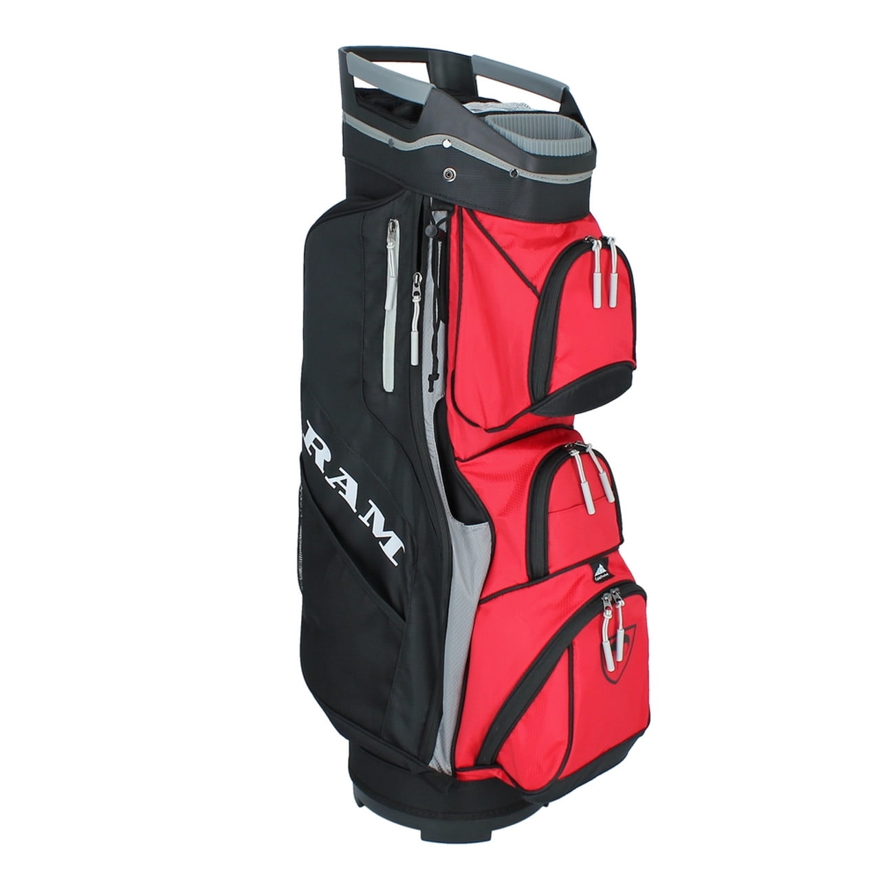 Ram Golf Deluxe Cart Bag with 14 Full Length Dividers and Putter Hole, Black/Red/Silver
