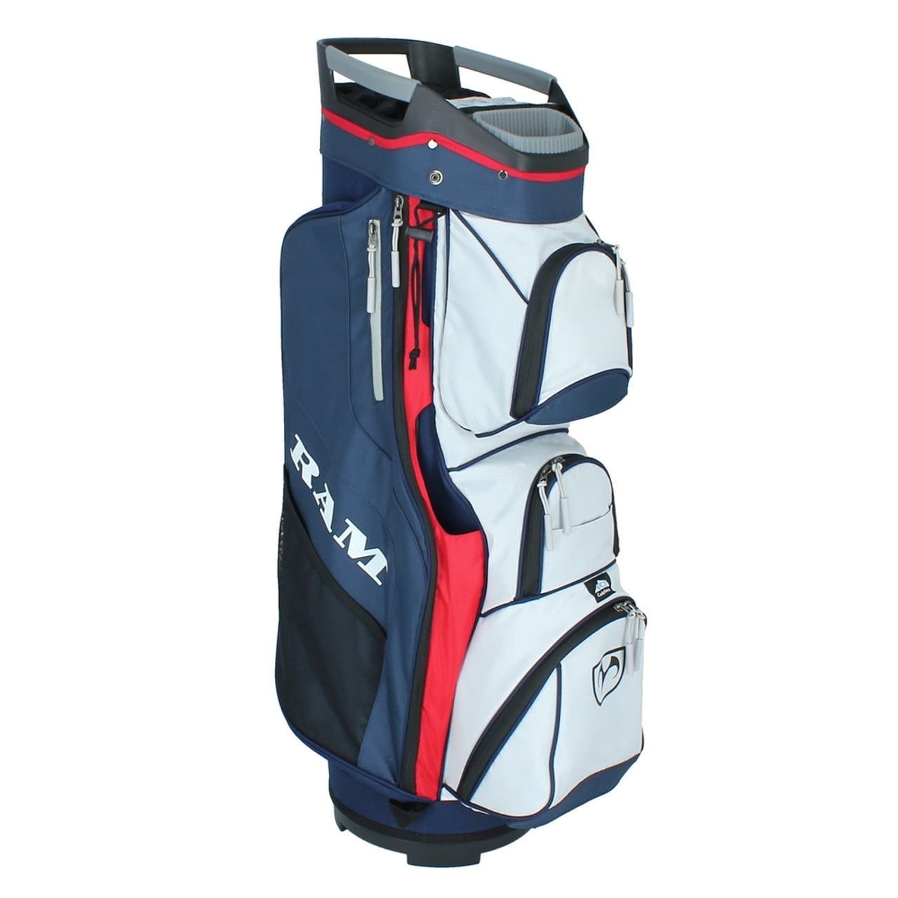 Ram Golf Deluxe Cart Bag with 14 Full Length Dividers and Putter Hole, Navy/White/Red
