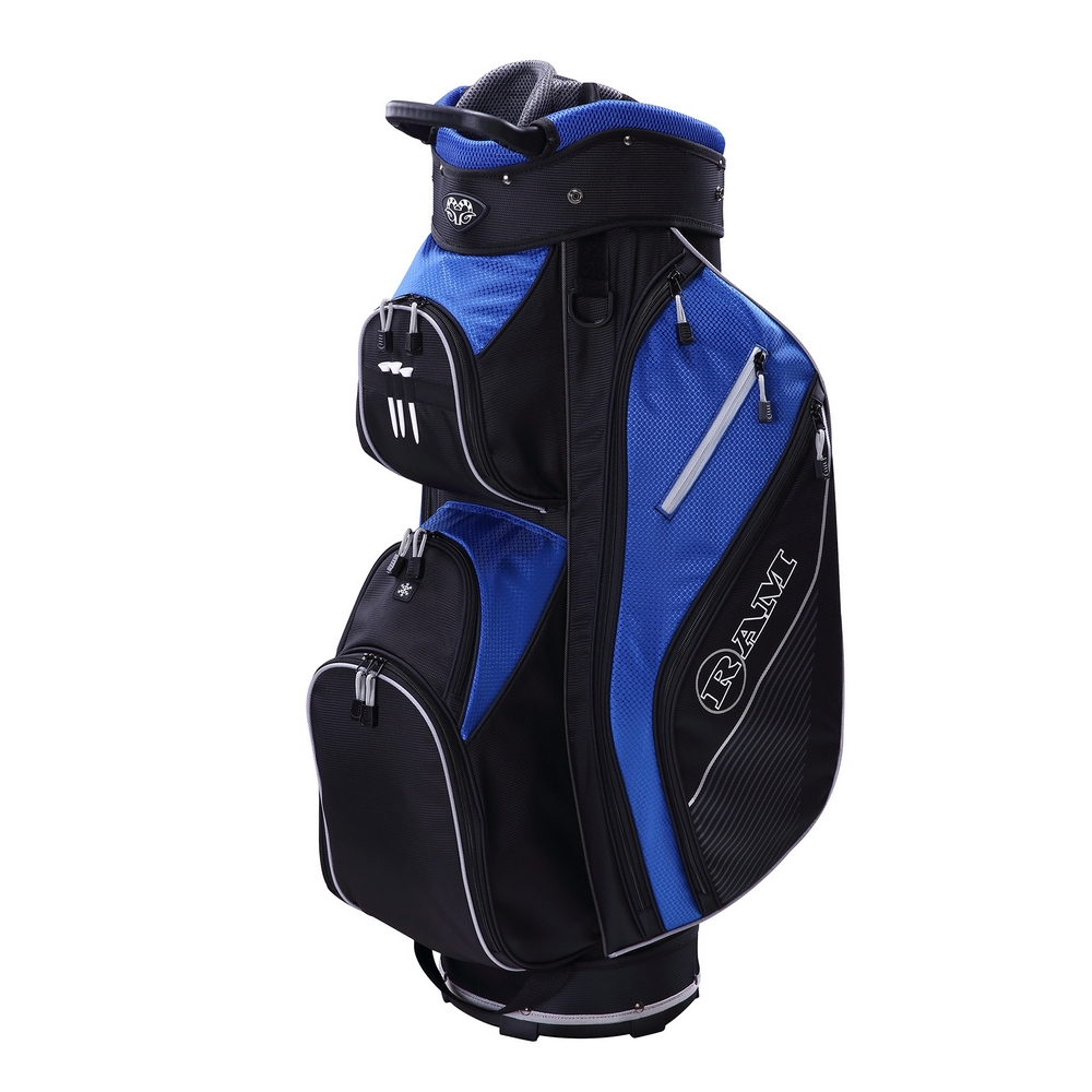 Ram Golf Lightweight Cart Bag with 14 Way Dividers Top Blue/Black/White