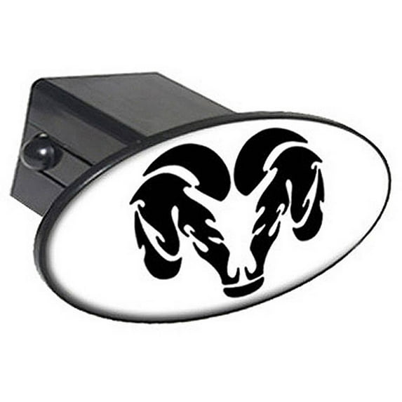 Ram Head Black On White 2" Oval Tow Trailer Hitch Cover Plug Insert