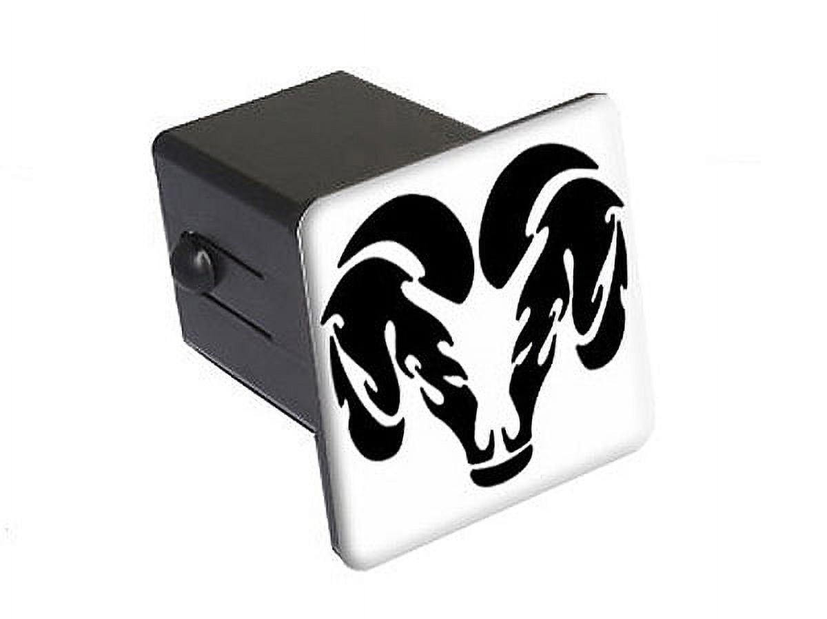 Ram Head Black On White Tow Hitch Cover