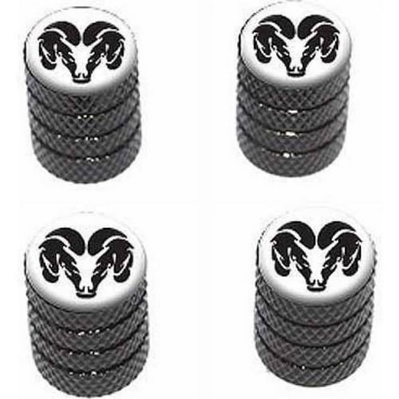 Ram Head Black on White Tire Rim Wheel Aluminum Valve Stem Caps, Multiple Colors
