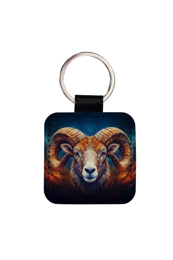Ram Head Colorful Background Faux Leather Square Keychain