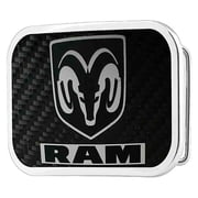 Ram Head Text Framed Marquetry Carbon Fiber Reverse Brushed Metal Chrome Belt Buckle One Size