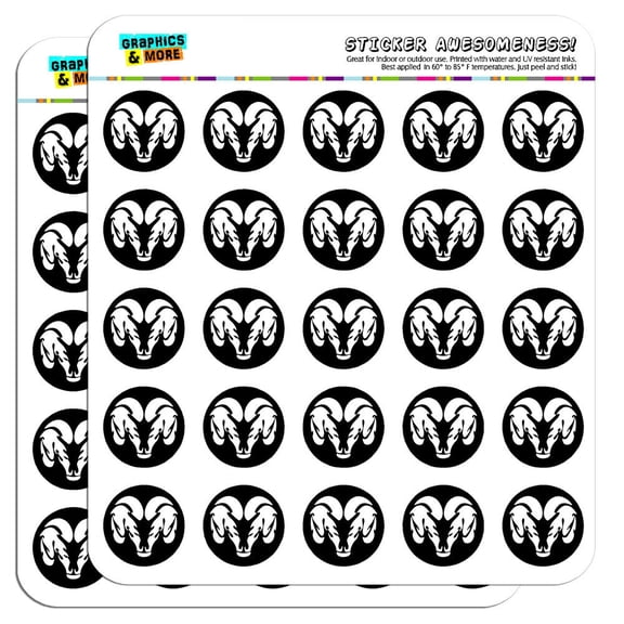 Ram Head White on Black 1" Scrapbooking Crafting Stickers