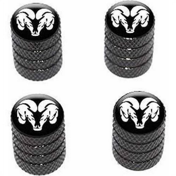 Ram Head White on Black Tire Rim Wheel Aluminum Valve Stem Caps, Multiple Colors
