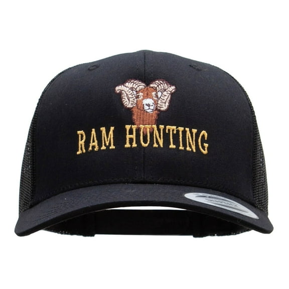Ram Hunting Embroidered Retro Trucker Cap - Black OSFM