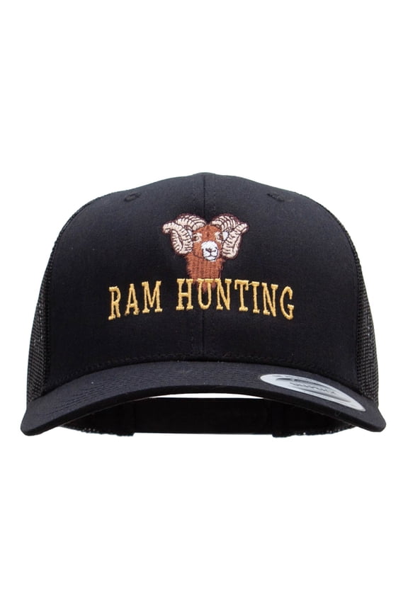 Ram Hunting Embroidered Retro Trucker Cap - Black OSFM