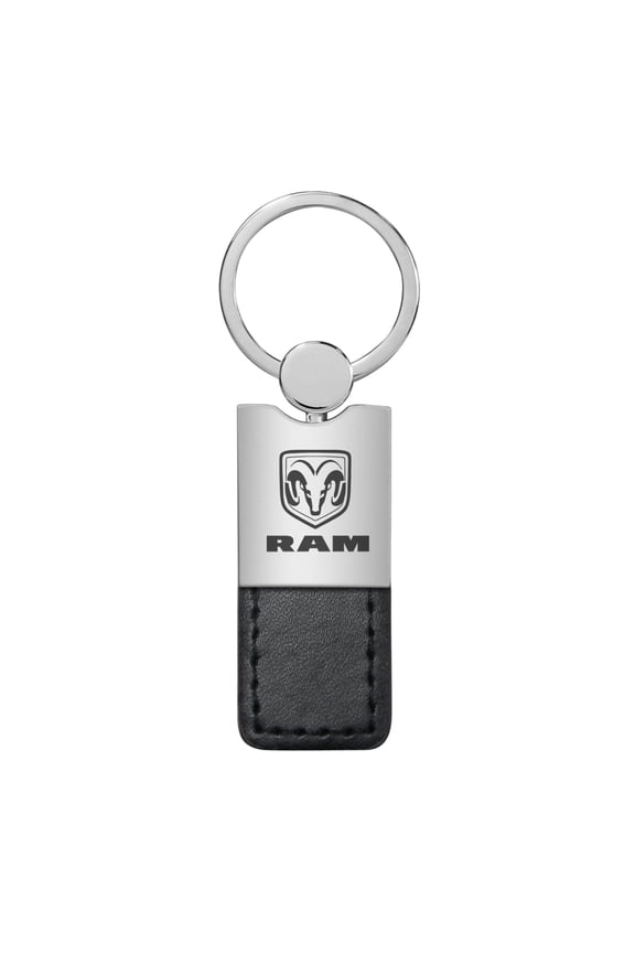 Ram Key Ring Black and Chrome Leather Rectangular Keychain