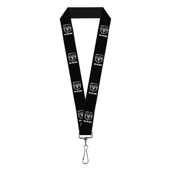 Ram Lanyard, Ram Black Silver Logo Repeat, Elastic