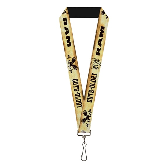 Ram Lanyard, Ram Logo Pistons Guts Glory Weathered Chocolate Brown, Elastic