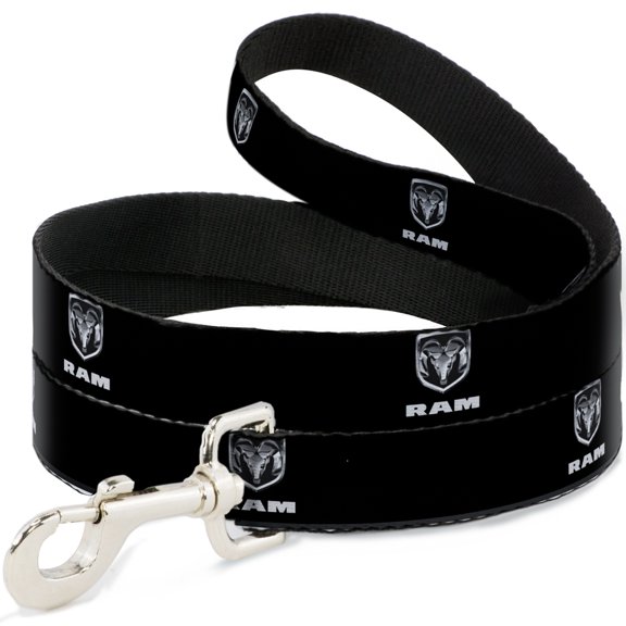 Ram Pet Leash, Dog Leash, Ram Black Silver Logo Repeat, 6 Feet Long 1.0 Inch Wide