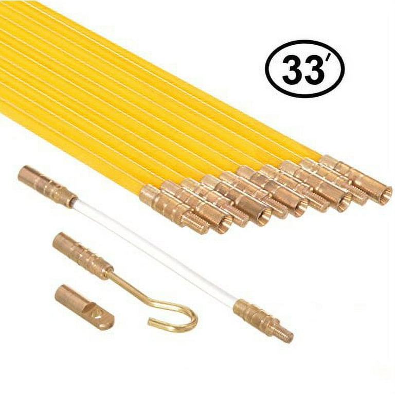 Ram-pro 33-Feet Fiberglass Fish Tape Cable Rods, Electrical Wire Running Pull/Push Kit | Fishing Feeder Pole Sticks Snake Tool for Coaxial Wall Wiring 3066