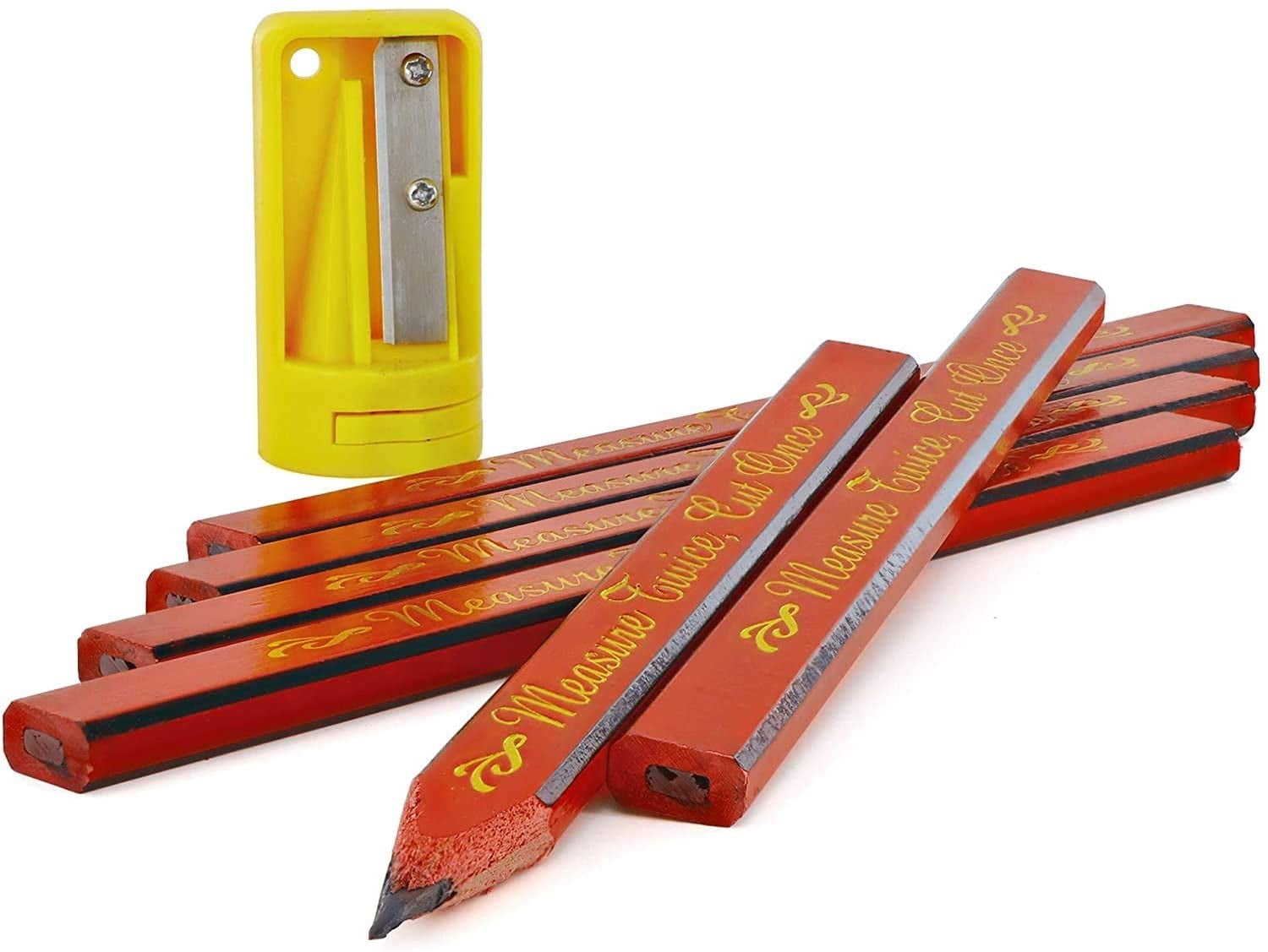 Ram Pro Flat Wood Carpenter Pencil & Sharpener Set Woodwork Pencil  Sharpening Tool Narrow Shaver Cutter Comes in Blue, Yellow and Red Color (3  Per
