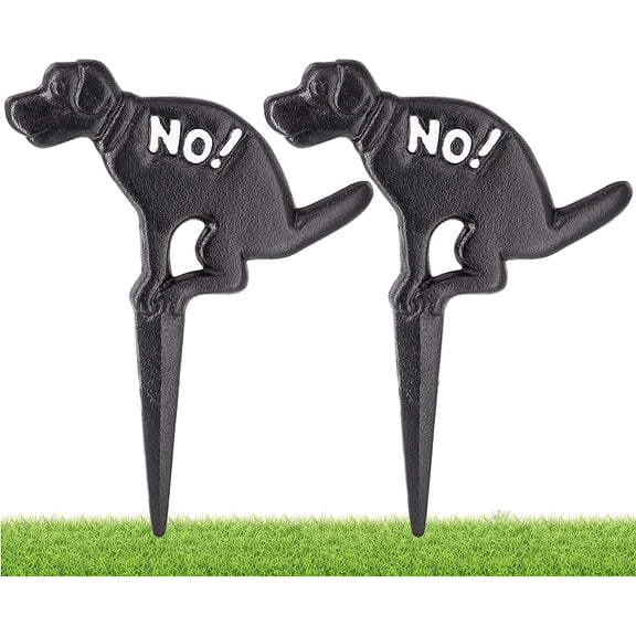 Ram-Pro No Pooping Naughty Dog Black Yard Sign with Stake Cast Iron (2Pk)