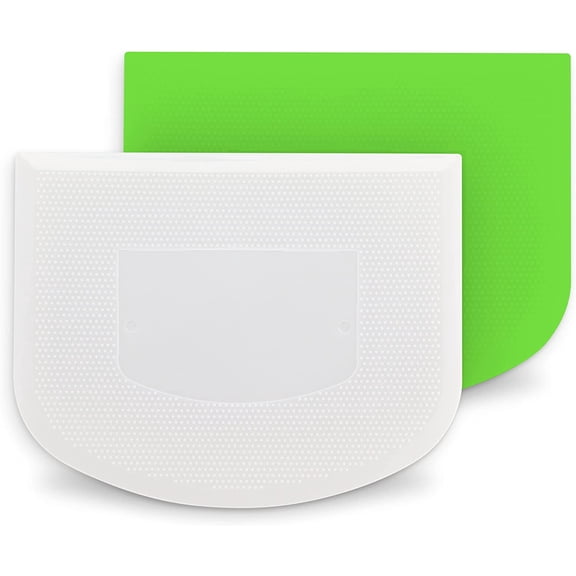 Ram-Pro White And Green Bowl Scraper Flexible Food Safe Plastic Scraper Chopper Multipurpose Good Grip Curved and Flat Edge Pizza and Dough Cutter for Kitchen Pack of 2