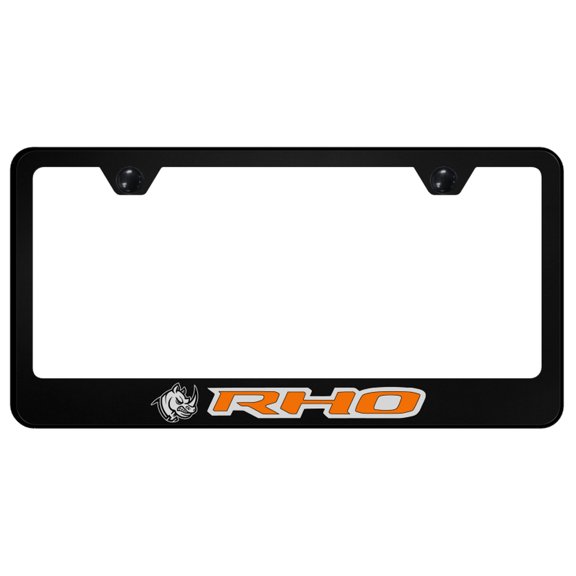 Ram RHO Head License Plate Frame Orange Logo on Black Polycarbonate