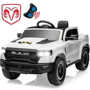 iYofe Ram 1500 RHO 12V Truck Powered Ride on with Remote Control, Bluetooth, Safety Belt, White