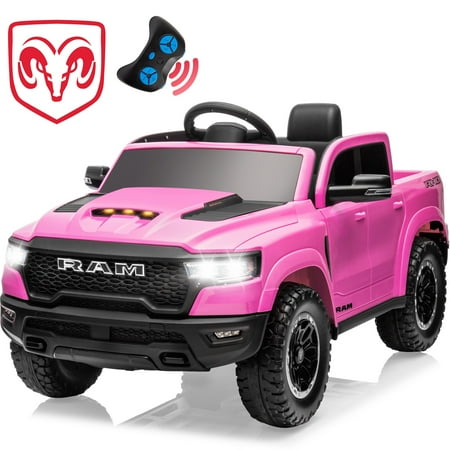 iYofe Ram 1500 RHO 12V Truck Powered Ride on with Remote Control, Bluetooth, Safety Belt, Pink