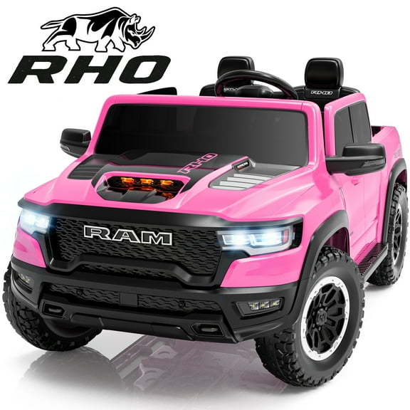 iYofe Ram 24V Ride on Car 2 Seater, Ram 1500 RHO Battery Powered Electric Car Truck with 4 Wheels, Ride on Toy with Remote Control for Big Kids Toddlers 3-8 Boys Girls, Bluetooth & Trunk, Pink