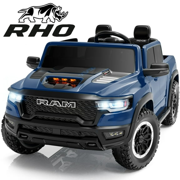 Ram 24V Ride on Car 2 Seater for Big Kids, Ram 1500 RHO Battery Powered Ride on Toy with Remote Control, 4 Wheelers Truck Electric Car for Kids Toddlers 3-8 Boys Girls, Bluetooth & Trunk, Blue