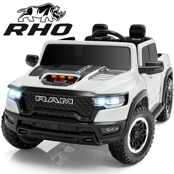Ram 24V Ride on Car 2 Seater for Big Kids, Ram 1500 RHO Battery Powered Ride on Toy with Remote Control, 4 Wheelers Truck Electric Car for Kids Toddlers 3-8 Boys Girls, Bluetooth & Trunk, White