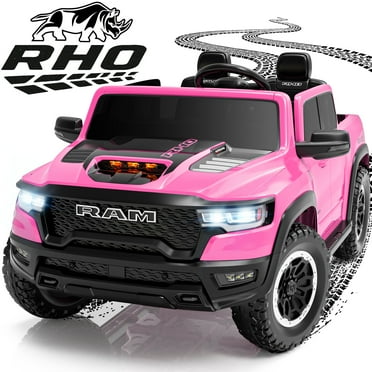 Ram 24V Ride on Car 2 Seater for Big Kids, Ram 1500 RHO Battery Powered Ride on Toy with Remote Control, Electric Car for Kids Toddlers 3-8, 4 Wheelers Truck w/ Bluetooth & Trunk, Pink