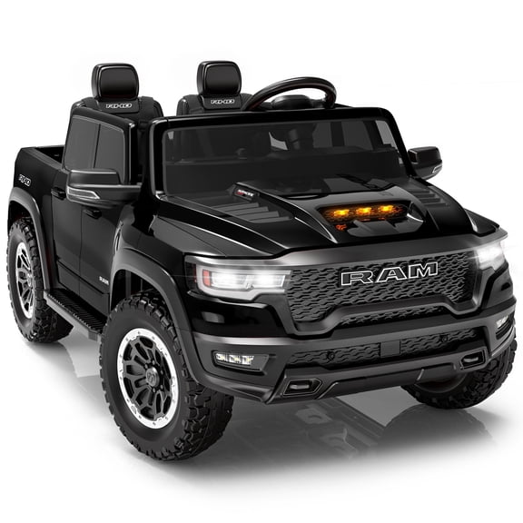 iYofe Ram 1500 RHO 24V 2 Seater Powered Ride on Toy Truck with Remote and Bluetooth, 4 Wheel Electric Car for Kids Toddlers Ages 3-8, Black