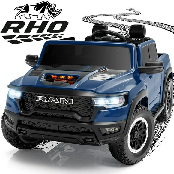 Ram 24V Ride on Car 2 Seater for Big Kids, Ram 1500 RHO Battery Powered Ride on Toy with Remote Control, Electric Car for Kids Toddlers 3-8, 4 Wheelers Truck w/ Bluetooth & Trunk, Blue