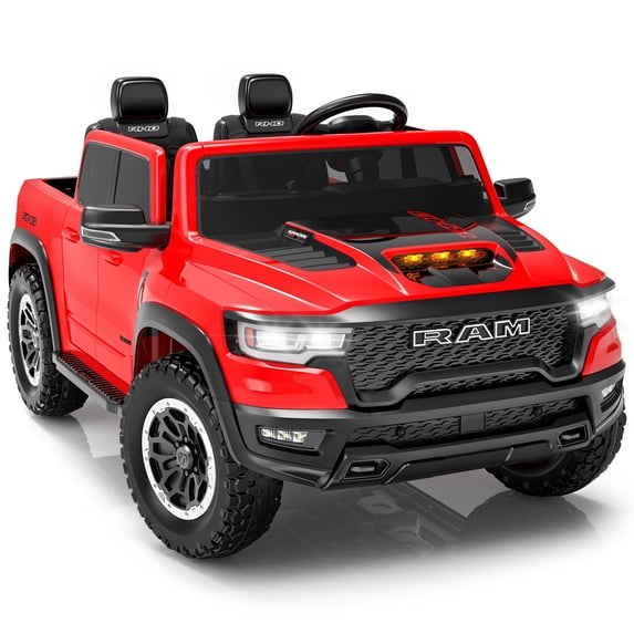 iYofe Ram 1500 RHO 24V 2 Seater Powered Ride on Toy Truck with Remote and Bluetooth, 4 Wheel Electric Car for Kids Toddlers Ages 3-8, Red