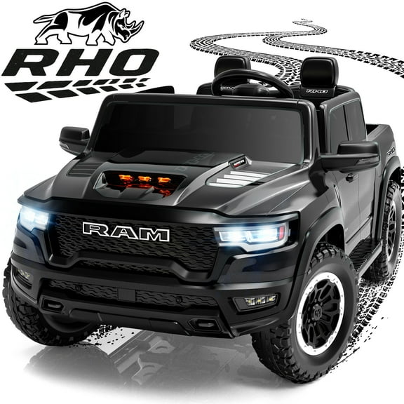 Ram 24V Ride on Car 2 Seater for Big Kids, Ram 1500 RHO Battery Powered Ride on Toy with Remote Control, Electric Car for Kids Toddlers 3-8, 4 Wheelers Truck w/ Bluetooth & Trunk, Black