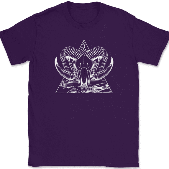 Ram Skull Desert T-Shirt Graphic Dry Land Nature Trippy Horn Tee - Purple, 2XL