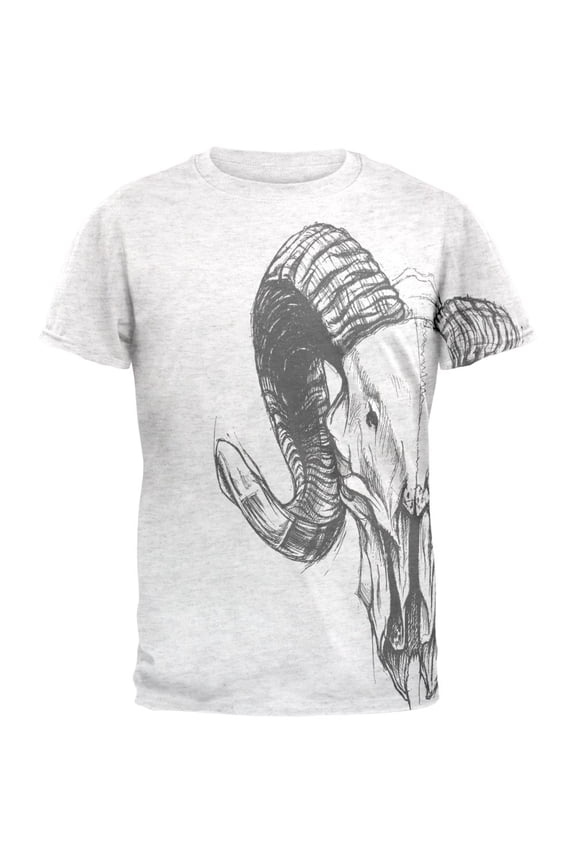Ram Skull Mens T Shirt Heather White 2XL