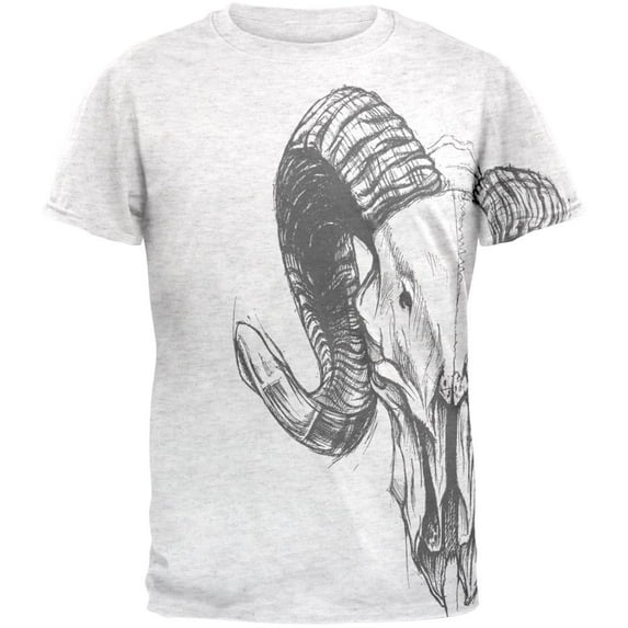 Ram Skull Mens T Shirt Heather White SM