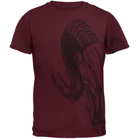Ram Skull Mens T Shirt Maroon SM