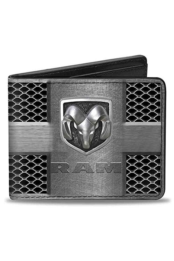 Ram Wallet, Bifold, Ram Logo Grill Silvers Black, Vegan Leather
