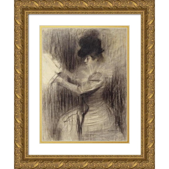 Ramón Casas 15x18 Gold Ornate Wood Frame and Double Matted Museum Art Print Titled - Female Figure (circa 1900)