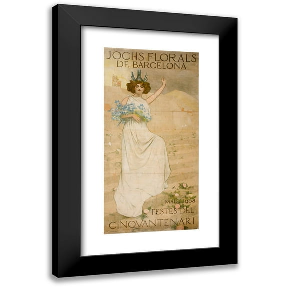 Ramón Casas 9x14 Black Modern Framed Museum Art Print Titled - Jochs Florals of Barcelona. Fifth -Annual Parties (1908)